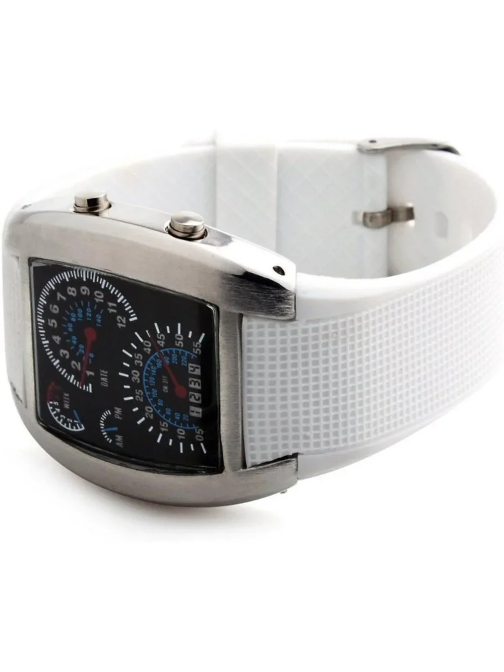 Men's White Analog Quartz Silicone Triangle Dial Iron Cobra LED Digital Watch